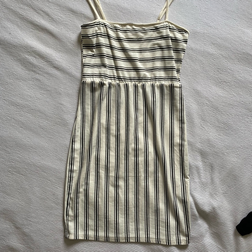 Cream/White Striped Dress - Picture 1 of 6